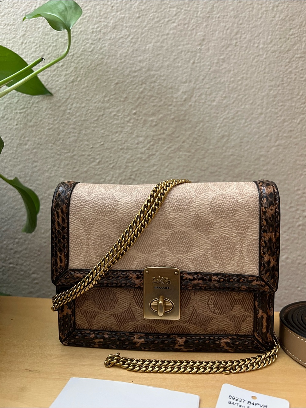 NWT Coach Women Hutton Belt Bag In Blocked Signature Canvas With Snakeskin - Picture 3 of 11